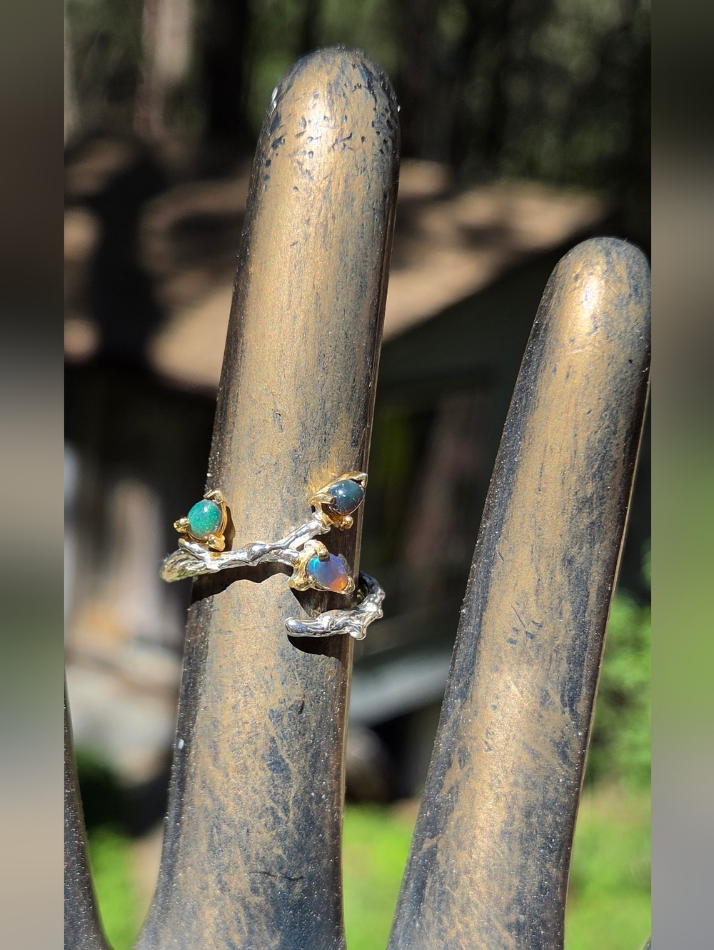 Opal Accent Branch Vine Sterling & Gold Ring Sz6.5 Adjustable - Picture 6 of 9